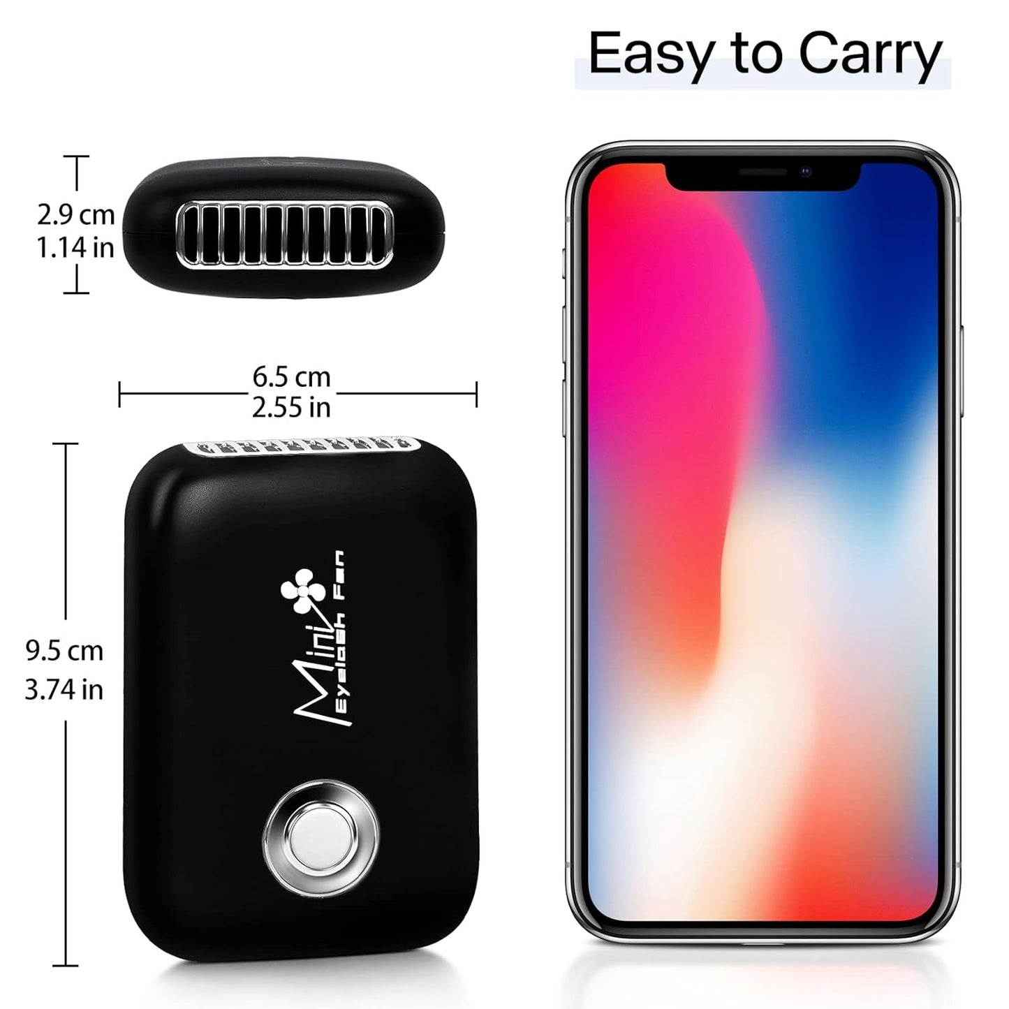 Eyelash Fan Mini Lash Fan for Eyelash Extension Portable Lash Fan Dryer Handheld Rechargable USB Eyelash Fan with 3 Adjustable Speed Cooling Air Fan Eyelash Extension Application (Black)