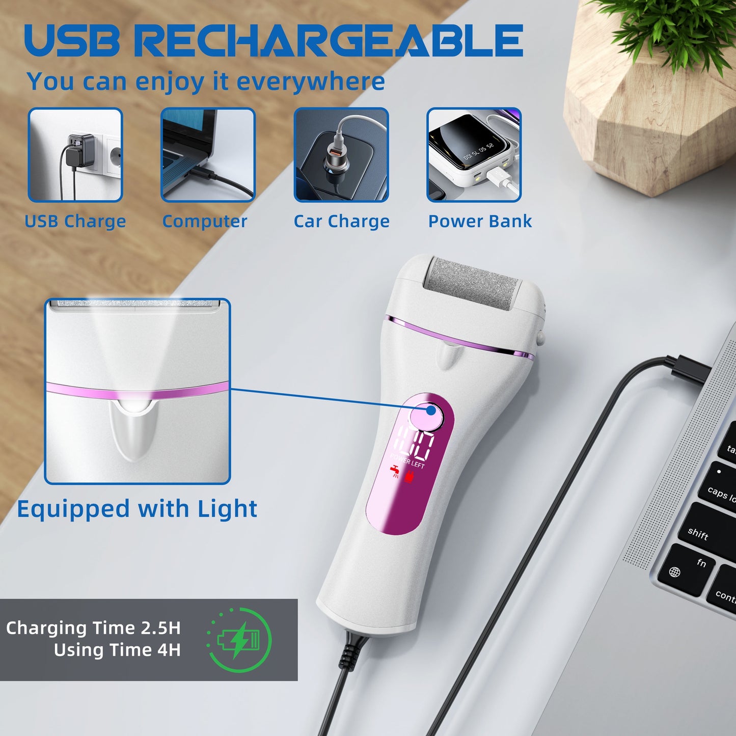 Electric Callus Remover for Feet, Portable Foot File with 10-In-1 Kit, Waterproof, 3 Roller Heads, 2 Speeds