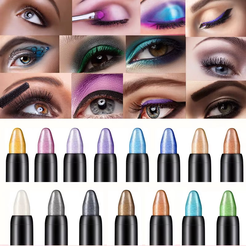 15-Color Waterproof Glitter Eyeshadow & Eyeliner Stick Set