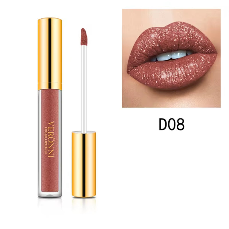 VERONNI Diamond Shine Lip Gloss – 10 Irresistible Shimmer Shades with Waterproof, Long-Lasting Metallic Velvet Finish