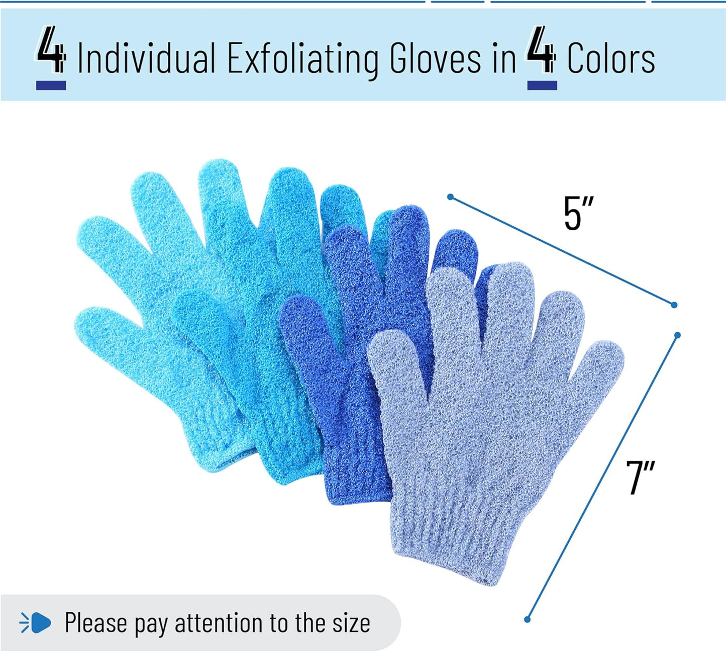 Slick- Exfoliating Gloves, 4 Pcs, Skin Exfoliator for Body, Shower Gloves, Scrub Gloves Exfoliating, Exfoliating Body Scrub Gloves, Loofah Glove, Exfoliation Mitt, Bath Gloves