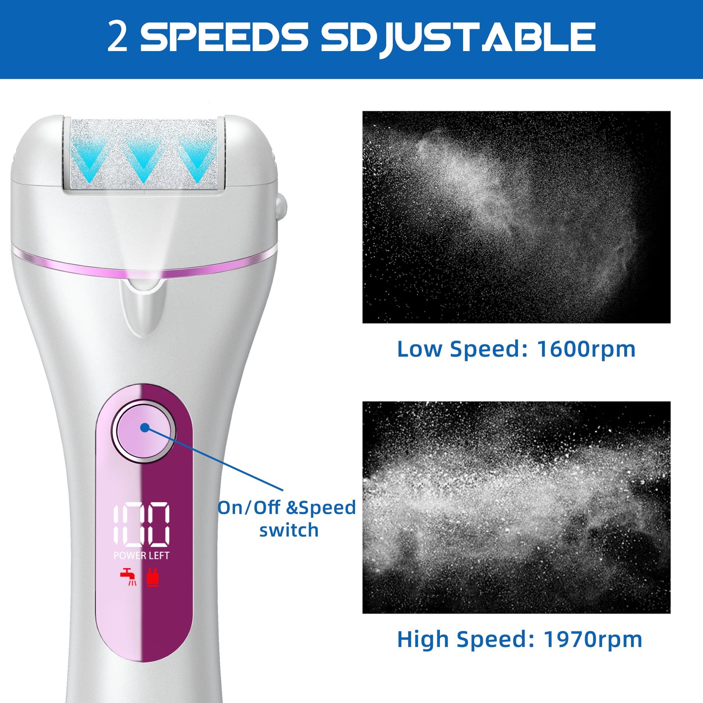 Electric Callus Remover for Feet, Portable Foot File with 10-In-1 Kit, Waterproof, 3 Roller Heads, 2 Speeds